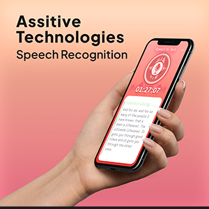 a hand holding a mobile phone using a speech-to-text app.